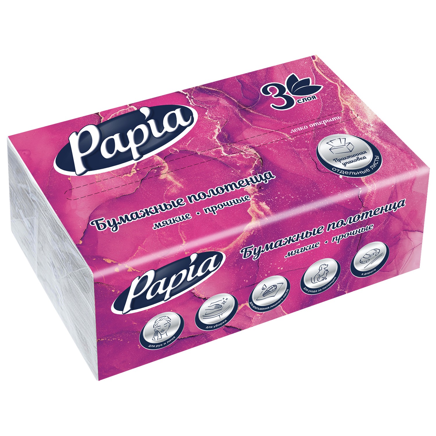 

Полотенца бумажные Papia V-Fold 3 слоя 100 листов дизайн упаковки в ассортименте