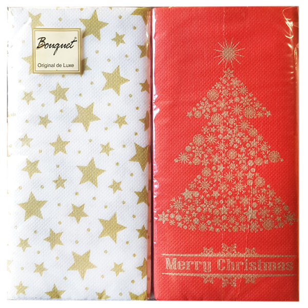 Салфетки бумажные Bouquet двухслойные Золотая ель Mix с красным 20 шт