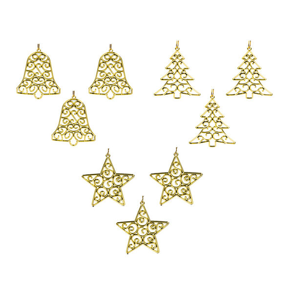 Сноу бум набор подвесок декоративных, 4 шт., золото, пластик, 3 дизайна, 9,5x8,5см в ассортименте