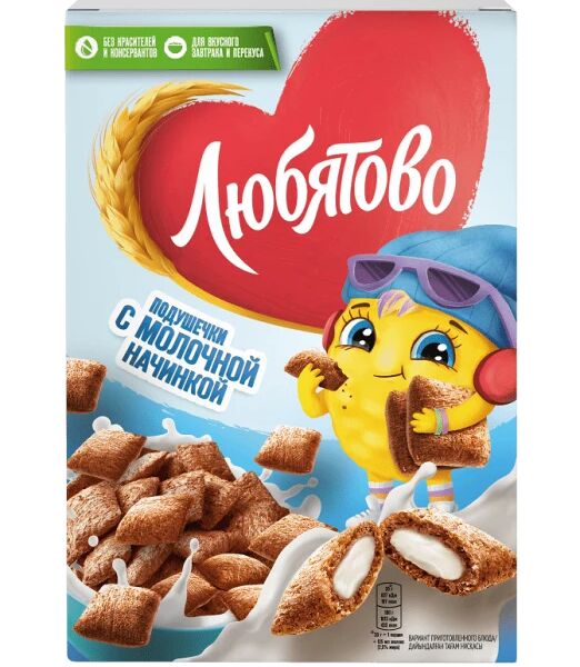 Готовый завтрак подушечки Любятово с молочной начинкой, 220г