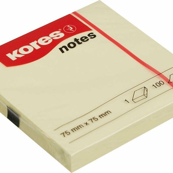Стикеры Kores бум.для зам. 75х75 желтая 100л. '46075