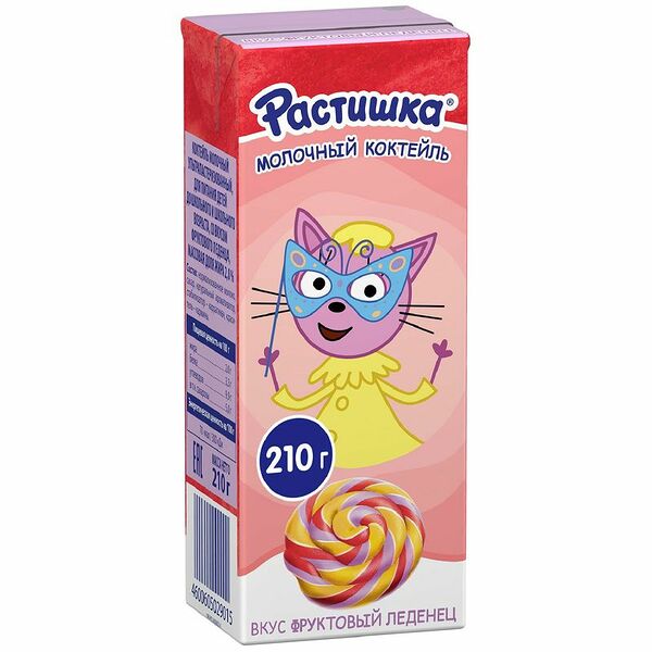 Коктейль молочный Растишка со вкусом Фруктового леденца 2%, дизайн в ассортименте 210мл