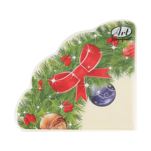 

Салфетки бумажные Art Bouquet Новогодний венок 3 слоя 33х33см, 12 шт