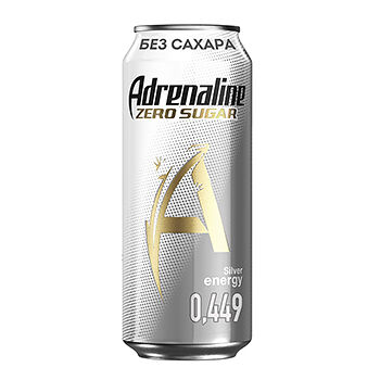 Энергетический напиток Adrenaline Silver Energy Zero Sugar без сахара, 449 мл