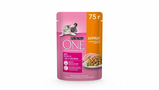 Влажный корм Purina ONE® для котят, с курицей и морковью, Пауч, 75 г