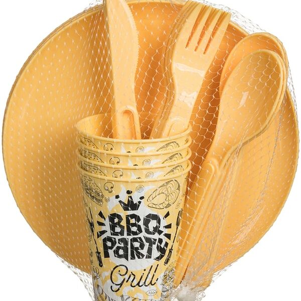 Набор для пикника IdiLand с декором бледно-желтый 20 предметов на 4 персоны