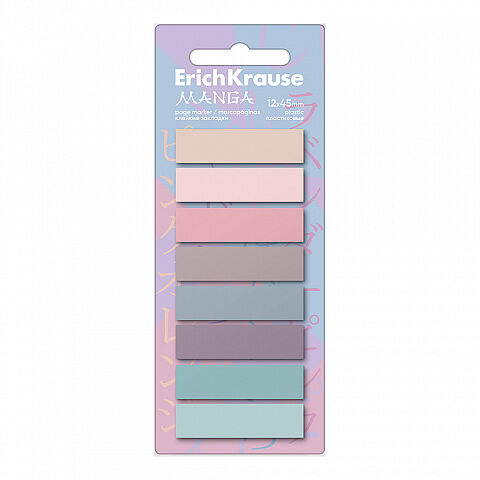 Клейкие закладки пластиковые ErichKrause Manga 12х45 мм 160 листов 8 цветов