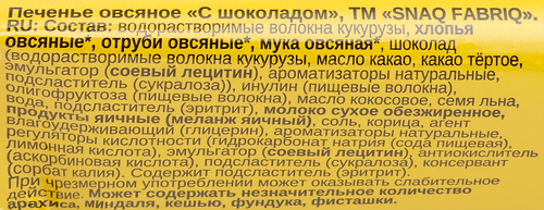 

Печенье овсяное Snaq Fabriq С шоколадом без сахара 180 г