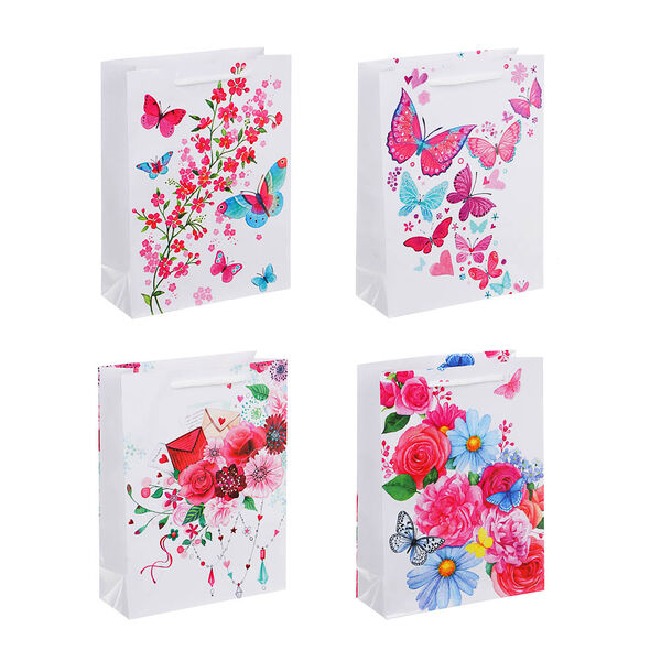 Ladecor пакет подарочный бумажный, 18x24x7 см, 4 дизайна, цветы, бабочки, в ассортименте