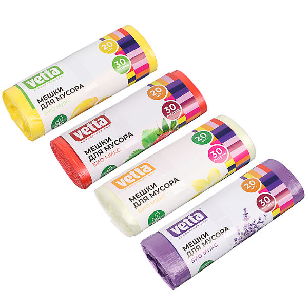 Vetta мешки для мусора био 30 л, 20 шт, стандарт, 4 аромата в ассортименте
