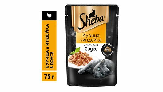 Влажный корм для кошек Sheba Ломтики в соусе с курицей и индейкой, 75 г