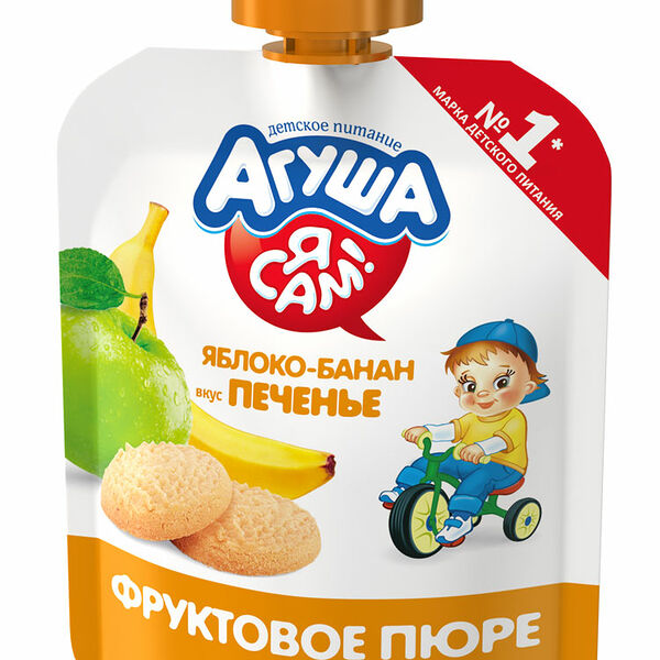 Агуша пюре яблоко-банан печенье фруктовое детское 90 г