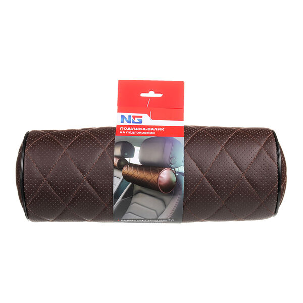Ng подушка-валик на подголовник, искусственная кожа, 30х14 см, коричневый