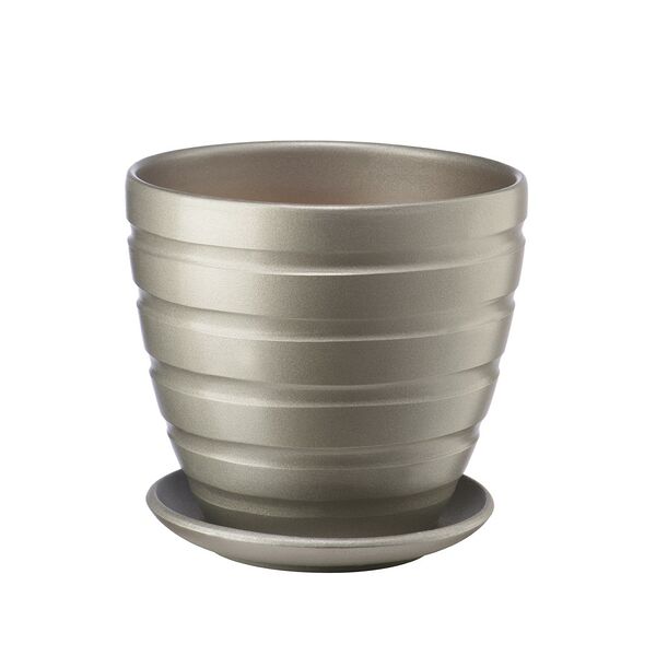 Горшок с подставкой, 1.4 л, 14.5х14.5х13 см, керамика, антрацитовый