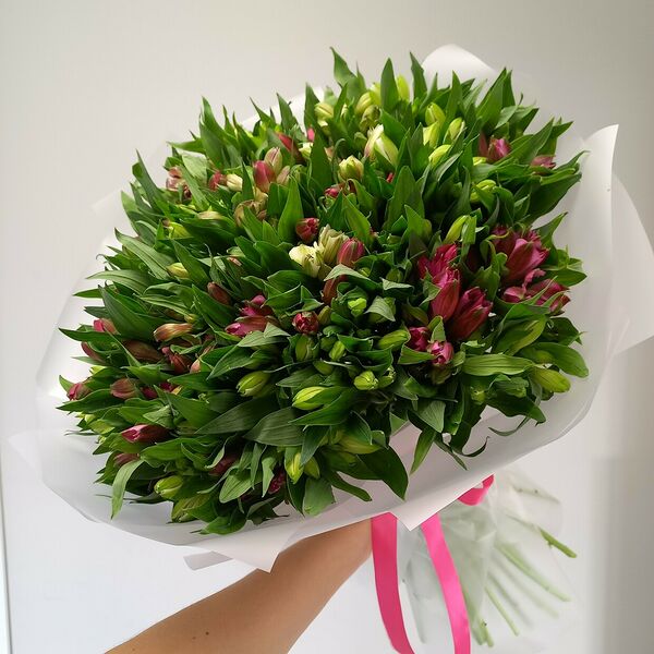 Огромный букет кустовых альстрамерий