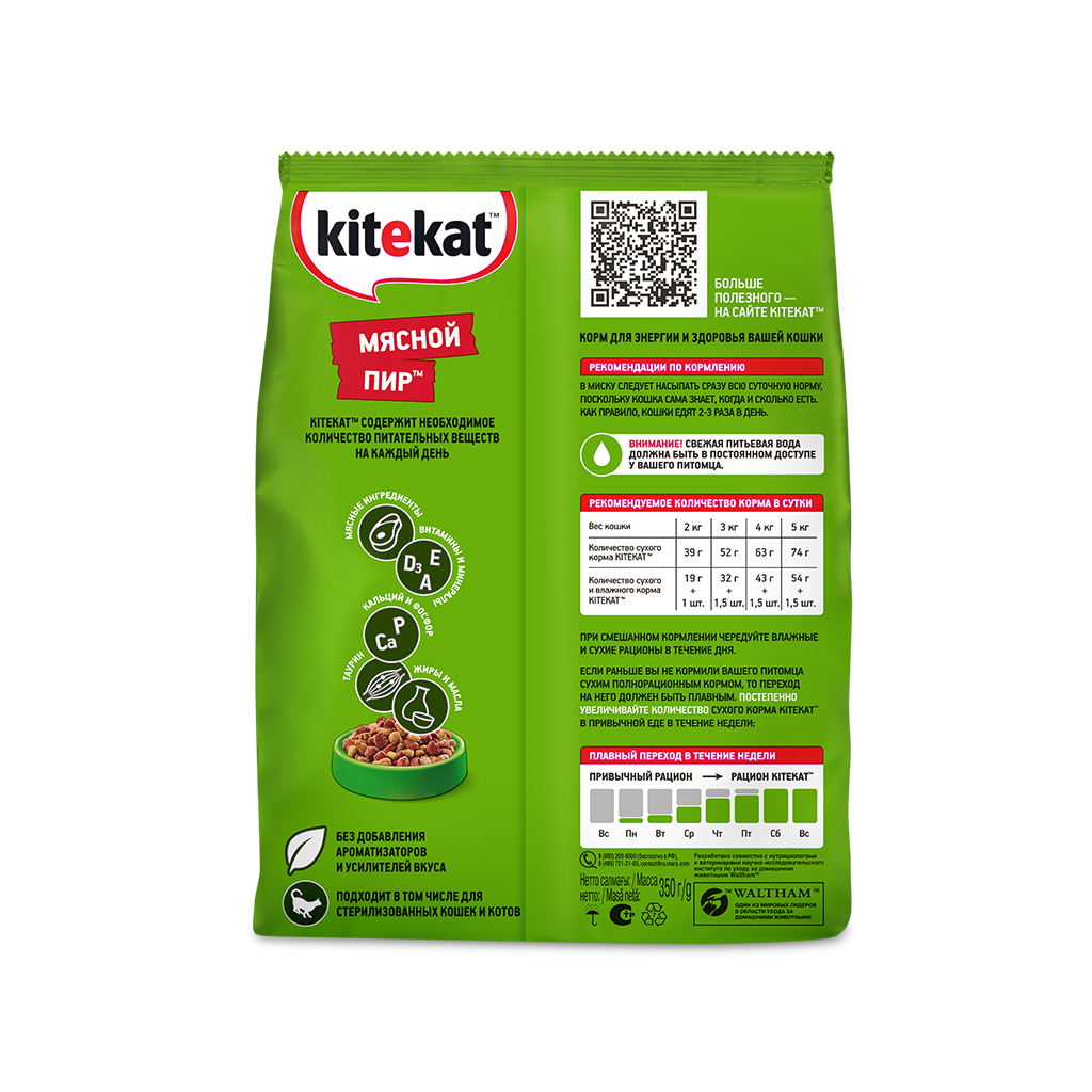 

Сухой полнорационный корм Kitekat для взрослых кошек Мясной пир 350 г