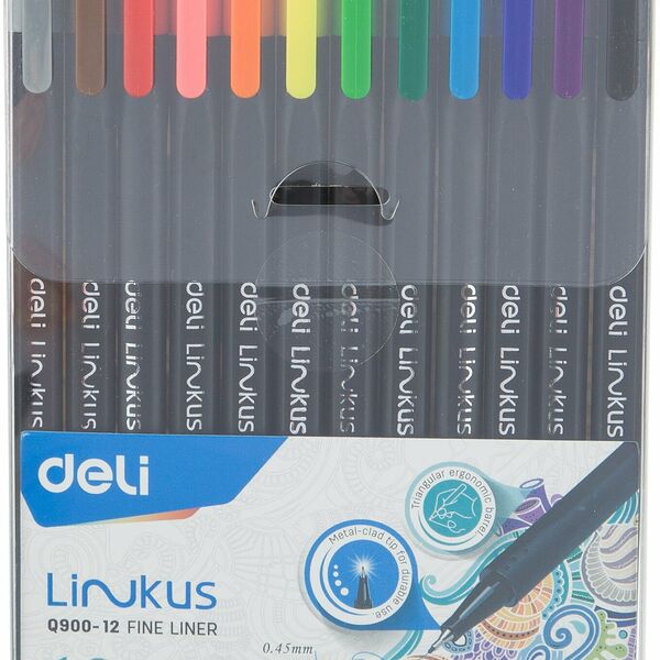 Набор линеров Deli 12 цветов 0,45 мм, в пластиковой упаковке