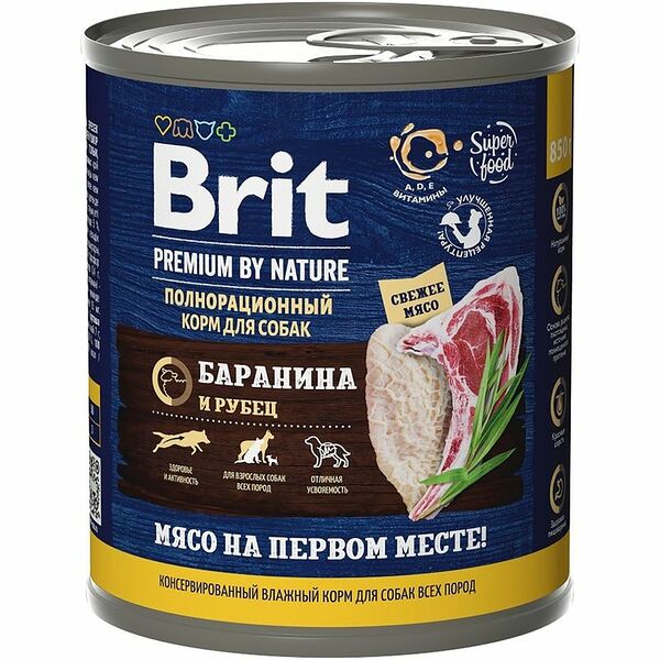 Консервированный корм Brit Premium by Nature для взрослых собак всех пород баранина и рубец 850 г