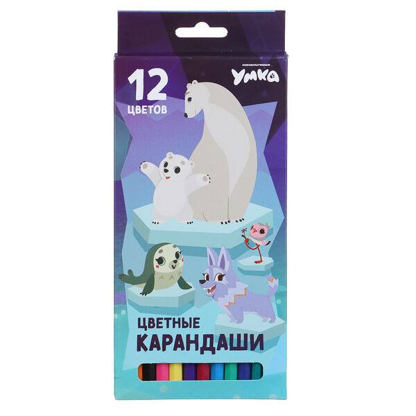 Умка карандаши 12 цветов шестигранные заточенные, улучшенное письмо, пластик, в картонной коробке