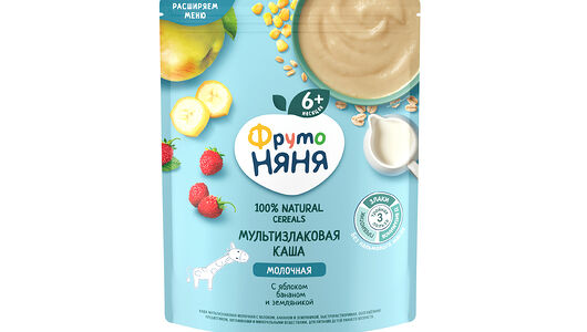 Каша сухая ФрутоНяня молочная мультизлаковая яблоко, банан, земляника с 6 месяцев