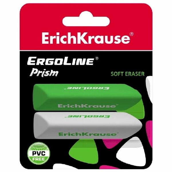 Ластик ErichKrause Ergoline Prism в наборе, 2шт, в ассортименте