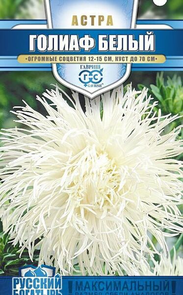 Семена Гавриш Астра Голиаф Белый Однолетняя Игольчатая 0.3г