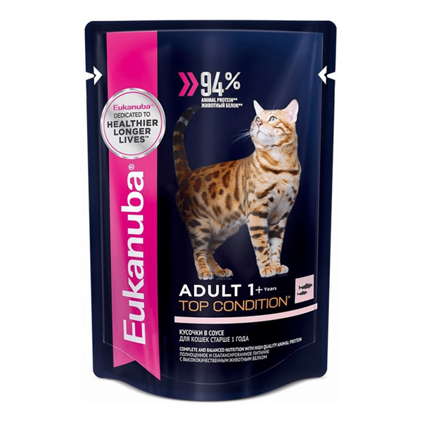 Eukanuba Cat пауч для взрослых кошек (кусочки в соусе) Лосось