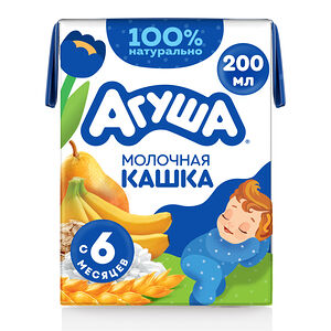 Каша жидкая Молочная Рисовая Агуша Засыпай-ка Яблоко-Груша с 6 месяцев, 200мл