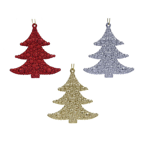 Сноу бум набор подвесок 3 шт. в виде елок, глиттер, золото, серебро, красный, пластик, 9,5x8,5см