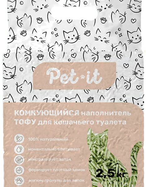Наполнитель для кошек Pet-it Тофу комкующийся зеленый чай 6л