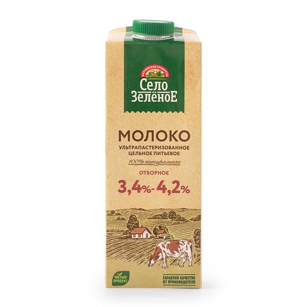Молоко «Отборное» ультрапастеризованное 3.4-4.2%, «Село Зелёное»
