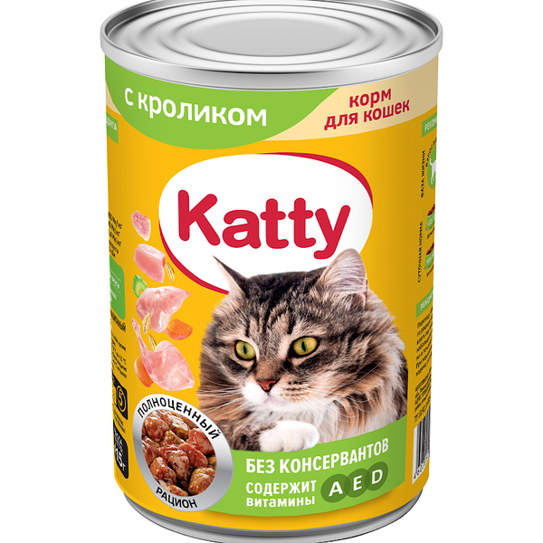 Корм влажный Katty с кроликом в соусе для кошек 415г