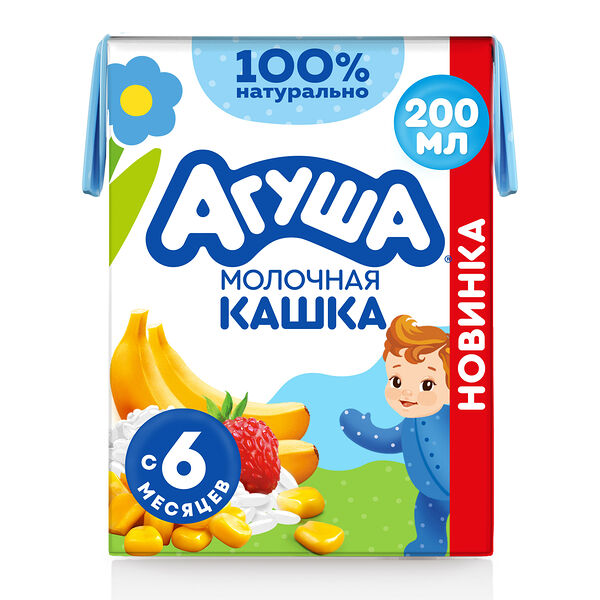 Каша Агуша Вставай-ка рисово-кукурузная с бананом и земляникой молочная с 6 мес 200 мл