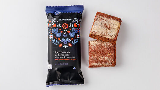 Батончик из белевской яблочной пастилы с черникой