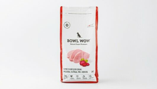 Сухой корм для собак Bowl Wow, для средних пород, индейка, курица, рис и свекла, 2 кг