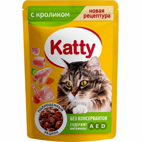 Корм влажный Katty с кроликом для взрослых кошек 85 г