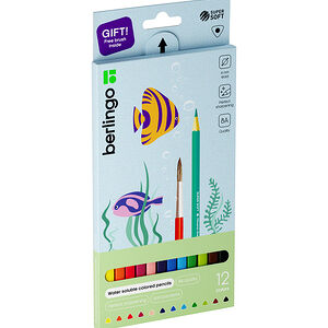 Карандаши Berlingo SuperSoft Рыбки, акварельные, с кистью, 12 цветов