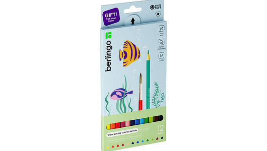 Карандаши Berlingo SuperSoft Рыбки, акварельные, с кистью, 12 цветов