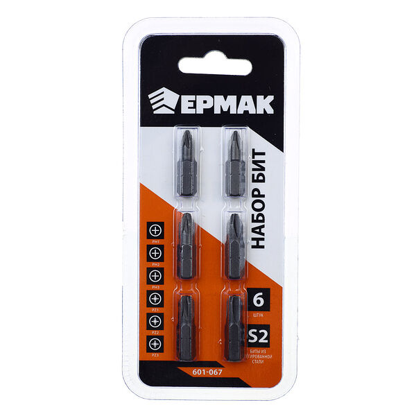 Ермак биты для шуруповерта, набор 6 предметов, блистер, длина 25 мм, в наборе ph; pz