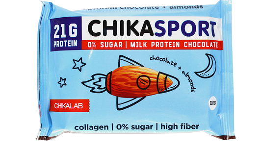 Шоколад протеиновый Chikalab Chika Sport молочный с миндалем