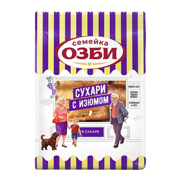 Сухари Семейка Озби сдобные с изюмом и сахаром 300г