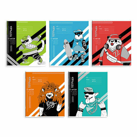 Тетрадь школьная ученическая Хип-Хоп Пати 18 л 1 шт, в ассортименте