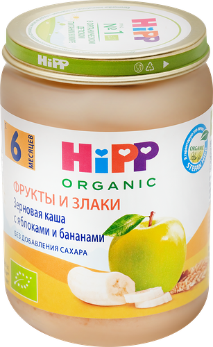 Каша зерновая HIPP с яблоком и бананом, с 6 месяцев, 190г