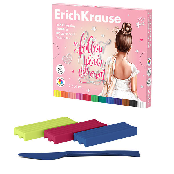Пластилин ERICHKRAUSE Pointes классический, 12 цветов, со стеком