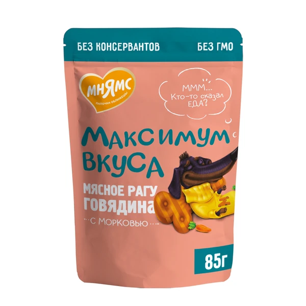 

Влажный корм для собак Мнямс Максимум вкуса, говядина и морковь, пауч 85г