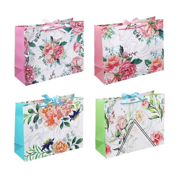 Ladecor пакет подарочный, высококачест.бумага, с атласной лентой, цвет.принт, 32x25x11 см, 4 дизайна