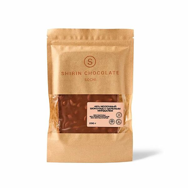 Шоколад молочный 46% на основе миндаля с цельным миндалем Shirin Chocolate