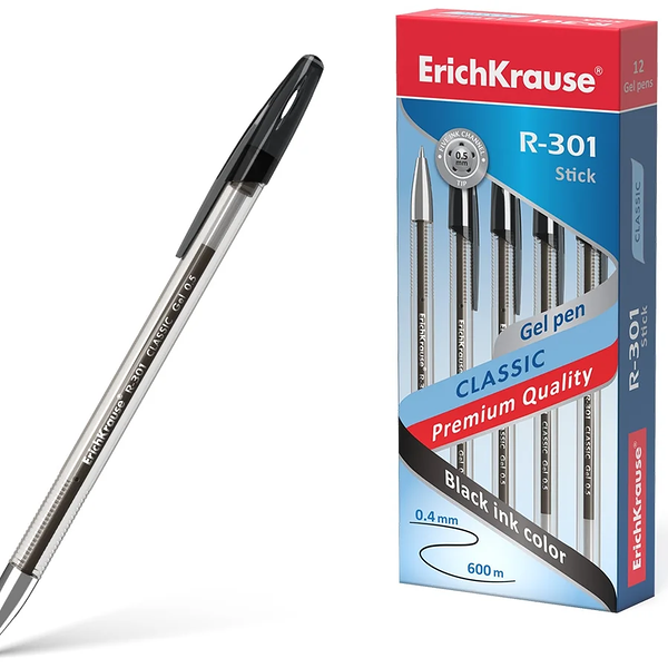Ручка гелевая ErichKrause R-301 Classic Gel Stick 0.5, черный 53347