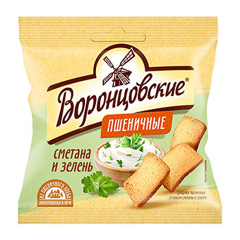 Сухарики Воронцовские пшеничные со вкусом сметаны и зелени слайсы