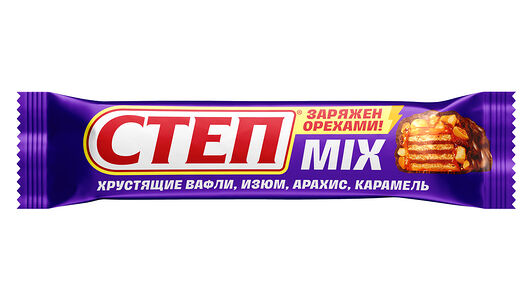 Батончик вафельный глазированный Степ Mix арахис карамель изюм вафли 44 г